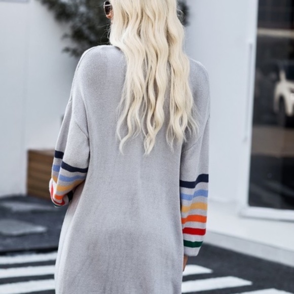 Multi-color striped sleeve fall knit long cardigan - Picture 4 of 4